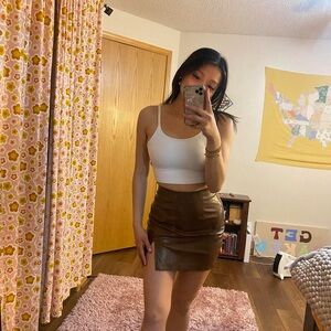 brown faux leather mini skirt